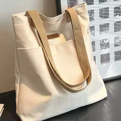 Sacola de lona monocromática para mulheres, designer, bolsa casual, bolsa de ombro, grande capacidade, algodão, reutilizável, praia, compras - comprar online