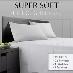 Luxuoso poliéster lençol Set, cama cor sólida Set para quarto ou quarto, 4 pcs - comprar online