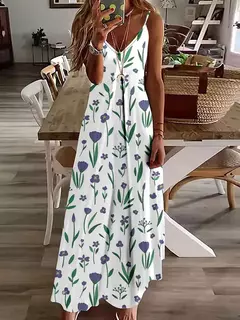 Vestido de cabeçada com estampa floral elegante feminino, casual roupas de praia, plus size, férias, Havaí, novo, 2024 - loja online