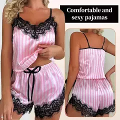 Conjunto de pijama sem mangas com decote em v feminino, suspensão sexy, shorts casuais, 2 peças