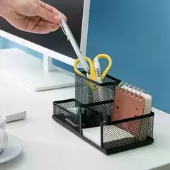 Suporte De Caneta De Metal Criativo, Organizador De Papelaria De Mesa, Suporte De Lápis, Rack De Armazenamento De Arquivo, Caixa De 3 Grelha, Acessórios De Escritório na internet