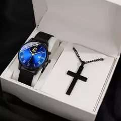 Homens de aço inoxidável malha cinto relógio de quartzo, calendário relógios, colar masculino, relógio de pulso, ouro, luxo, negócios, moda, 2pcs set - loja online