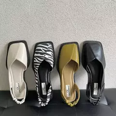 Sandálias femininas planas de elástico, sapato de festa raso, dedo do pé quadrado, elegante, verão, novo, moda, 2024