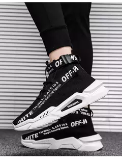 Imagem do Sapatilhas de topo alto masculinas, sapatos casuais de malha, meias confortáveis respiráveis, sapato de caminhada ao ar livre, moda