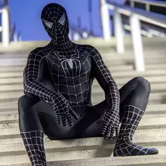 Imagem do Tobey maguire spiderman traje preto/vermelho raimi homem aranha cosplay super-herói zentai terno trajes de halloween para adultos