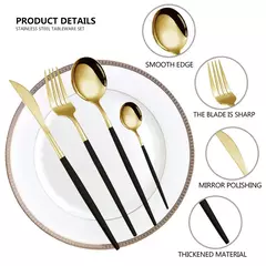 Conjunto de talheres de aço inoxidável, faca e garfo, produto comestível, durável, 4 conjuntos de 6 pessoas, ouro, garfo, colheres, 24 pcs - loja online