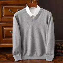 Pulôver clássico com decote em v masculino, suéter super de cashmere, camisa grossa, roupas quentes masculino, 4XL, outono e inverno