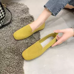 Cor sólida dedo do pé quadrado malha mocassins rasos mulheres apartamentos sapatos de fundo macio malha ballet apartamentos sapatos casuais deslizamento em sapatos de barco na internet