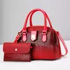 Ombro crocodilo com carteira feminina, bolsa brilhante de couro PU, bolsa de alta qualidade, 2 pçs/set, estilo outono e inverno, 2024