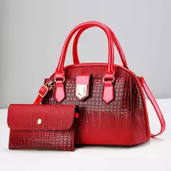 Ombro crocodilo com carteira feminina, bolsa brilhante de couro PU, bolsa de alta qualidade, 2 pçs/set, estilo outono e inverno, 2024