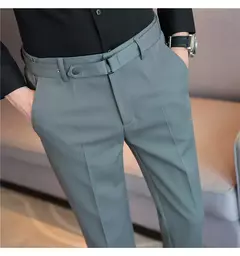 Imagem do Calça formal masculina estilo britânico, monocromática, fina, casual, de negócios, escritório, social, calça de tornozelo, streetwear, alta qualidade