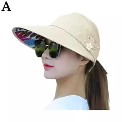 Chapéu de sol dobrável de aba larga feminino, viseira de praia anti-UV, chapéu casual feminino, moda férias de verão