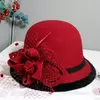 Chapéu Fedora com fita bowknot para mulheres, chapéus de feltro de lã jazz para senhoras, elegante vestido capela, boliche francês banquete, inverno e outono
