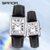 Relógio de quartzo masculino e feminino Sanda, 30m à prova d'água, casual, moda, pulseira de couro, mostrador quadrado, resistente ao desgaste