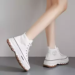 Tênis casual de cano alto para mulheres, com cordões, lona de altura da plataforma, antiderrapante, resistente ao desgaste, sapatos femininos vulcanizados, primavera, 2024 - Wolf Magazine