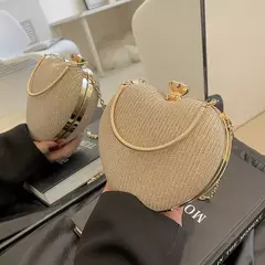 Bolsa de metal brilhante em forma de coração para mulheres, bolsa de ombro, bolsa crossbody, corrente, luxo, senhora, moda na internet