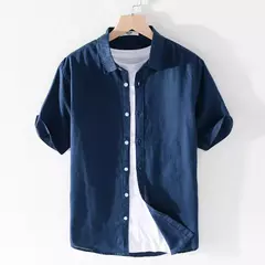 Camisa de linho de algodão manga curta masculina, cor sólida, simples, blusas casuais, tops finos respiráveis básicos, alta qualidade, moda verão - Wolf Magazine