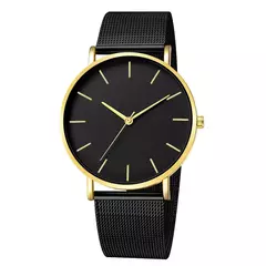 Relógio de pulso de malha de aço inoxidável feminino, feminino Fashion, Casual, Simples, Quartzo, Hora de Metal, Feminino, Preto - loja online