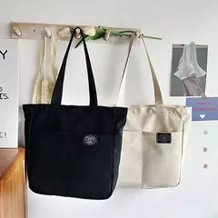 Imagem do Sacola de lona monocromática para mulheres, designer, bolsa casual, bolsa de ombro, grande capacidade, algodão, reutilizável, praia, compras