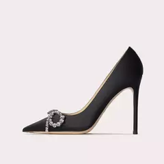 Imagem do Vestido de banquete para mulheres, boca rasa pontiagudos, superfície de seda, arco de diamante de água, salto alto fino, primavera e outono, novo