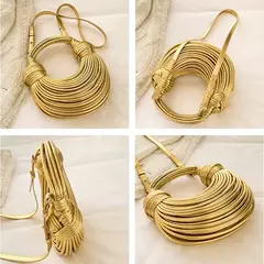 Imagem do Bolsa atada corda artesanal para mulheres, embreagem noite dourada e prateada, bolsas hobo atadas, nova marca de designer, luxo e chique, 2023