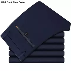 Imagem do Calça de vestido reto grande para homens, alta esticada, escritório, preta, azul, cinza, calças de terno formal, plus size, 52, 50, 48, 46