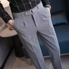 Calça de negócios justa masculina recortada, calça reta elástica, terno masculino de alfaiataria social, estiramento formal tressed, verão, 9 calças recortadas - Wolf Magazine