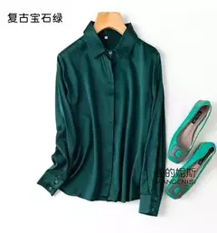 Camisa de seda pesada de luxo feminina, manga comprida, 93% seda amoreira, estilo senhora do escritório, viajante, primavera, verão na internet