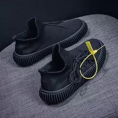 Sapatilhas de Meias Stretch Respiráveis Masculinas, Preto Sólido, Sapatos Casuais, Super Leve, Deslizamento, Tênis Masculino, Moda - Wolf Magazine