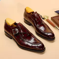 Sapatos de casamento masculino com fivela de couro mocassins da moda, sapato de vestido, biqueira quadrada, formal, elegante, de boa qualidade, casual na internet
