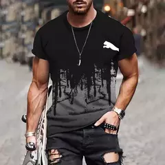 T-shirt estampada em gradiente masculino, camisa de manga curta, roupa casual ao ar livre, tamanho grande, moda street, 2024 - loja online