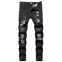 Jeans slim-fit rasgado e desbotado masculino, calça casual vintage na moda, estilo europeu e americano, S-XXXL, novo, 2024 - Wolf Magazine