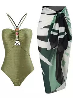 Body feminino sexy com saia longa, biquínis de duas peças, roupa de praia, conjunto de banho de verão, maiô feminino, 2022