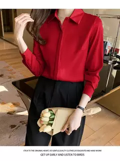 Imagem do Primavera e Verão das Mulheres Manga Longa Commuter Profissional Sólida Chiffon Camisa Mulheres Tops Blusa Mulheres Camisas De Mujer C348