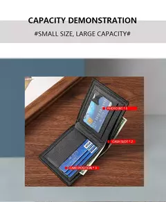 Carteira de couro sintético curta bifold masculina, titular do cartão de identificação de crédito bolsa billfold, Business Slim Clutch, monocromática - Wolf Magazine