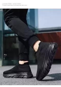 Tênis de corrida respirável masculino e feminino, calçados esportivos leves, tênis slip-on, meias da moda, tamanho grande 46, venda quente - loja online