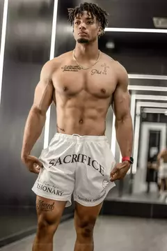 Calções Esportivos de Malha Respirável Masculina, Calções de Treino, Roupa Fitness, Secagem Rápida, Estilo Americano, Tendência da Moda - loja online