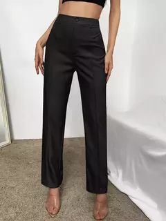 Calça reta de cintura alta feminina, calça casual, detalhes de costura, terno, monocromática, moda na internet