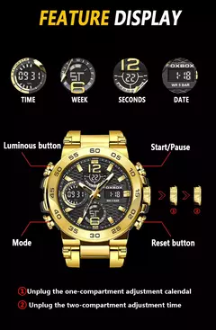 Imagem do LIGE-Relógio de pulso impermeável LCD Dual Display masculino, relógios esportivos, despertador, militar, quartzo, novo, 50m