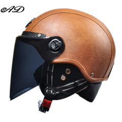 Capacetes AD Retro com viseira Harley, capacete de couro masculino, moto elétrica vintage, boné de segurança protegido para motor na internet