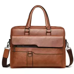 Imagem do Bolsa de ombro de couro masculina, pasta para laptop, mensageiro, carteira de negócios, marca de luxo, pasta para documento A4