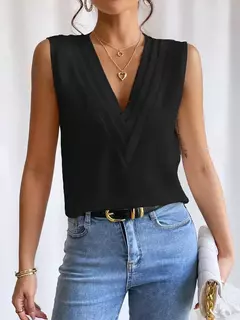 Moda feminina verão novo multi-nível com decote em v cor sólida regata camisa elegante feminino branco sem mangas blusa casual - Wolf Magazine