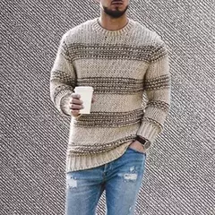 Pulôver com decote em O masculino, suéter de inverno, malha quente, roupa clássica, nova moda - loja online
