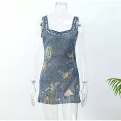 Mini vestido de cinta de espaguete feminino, vestido sexy sem costas, vestidos de fenda apertada sem mangas, senhoras banquete clubwear, estampa moda