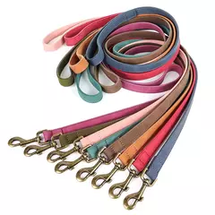 Ajustável coleira de couro PU e trela, durável pet coleiras, chumbo corda, colar macio, pequeno, médio, cães grandes, buldogue - comprar online
