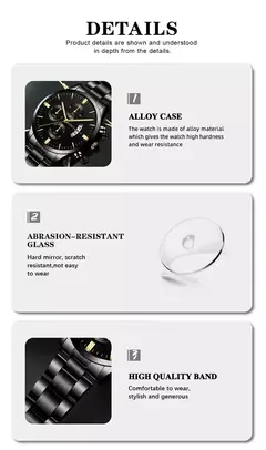 Relógio de pulso de quartzo para homens, Relógios pretos com calendário, Relógio de negócios, Moda luxuosa na internet