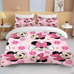 Minnie Mickey Mouse cama conjunto para meninas, capa de edredão, gêmeo, rainha, rei, desenhos animados, capa macia, 2 fronhas, 3 pcs