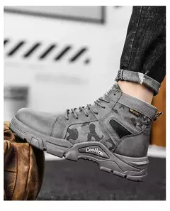 Botas de couro com renda impermeável masculina, bota leve no tornozelo, sapato casual antiderrapante, moda inverno, novo
