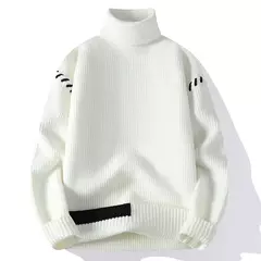 Suéter masculino casual de malha gola alta, moda juvenil, vitalidade, pulôveres soltos, retalhos quentes, malhas, outono, inverno, novo - loja online