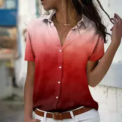 Gradiente feminino estampa 3D elegante blusas, camisa de verão, tops da moda, camisas de manga curta, botão plus size, roupas femininas - loja online